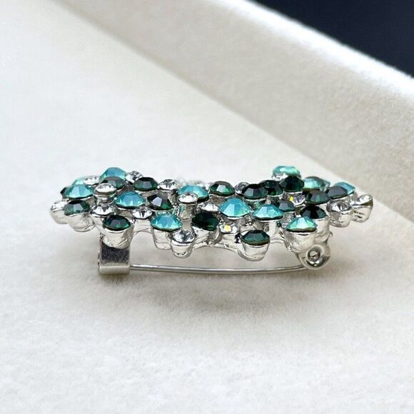 Silver with Green Opal Emerald and Diamond Crystal Blooming Tree Pin Back Brooch - Picture 6 of 9